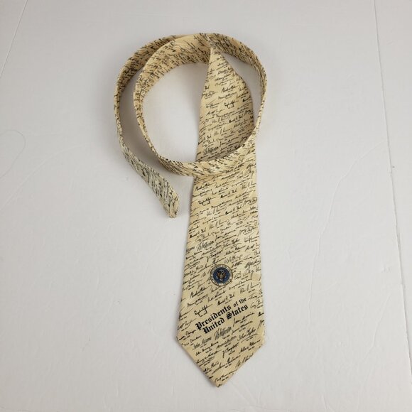 Museum Artifacts Neck Tie Presidents Silk NWT Cream Ivory Black Seal History - Picture 3 of 14